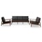 Baxton Studio Venza Walnut Wood Black Faux Leather 3-Piece Livingroom Set 140-7552-7553-7554 - alternate 1